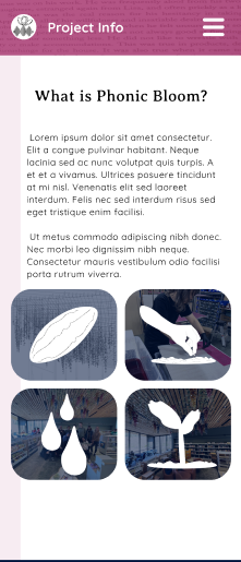 Low-fidelity prototype of Phonic Bloom website showcasing early layout ideas